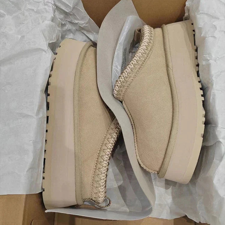Stylish Women’s Ultra Mini Platform Booties – Beige Ankle Boots with Warm Fur Lining for Winter
