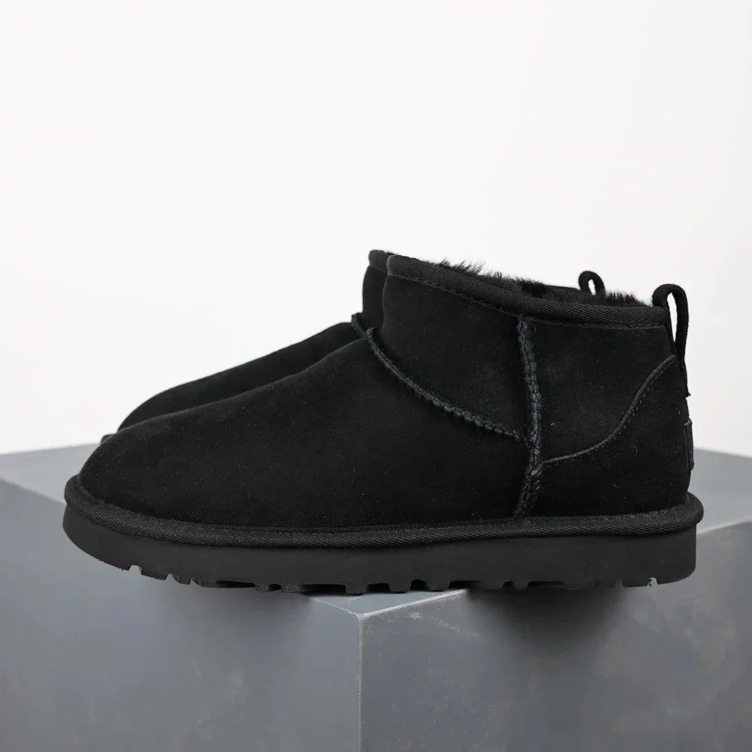 Women's Winter Ankle Boots with Fur Lining – Stylish Black Platform Booties