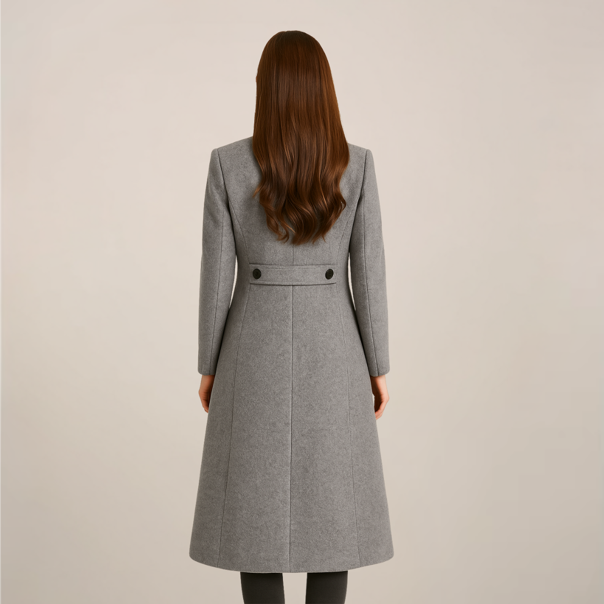 Women’s Long Trench Coat – Tailored Double-Breasted Design with Defined Waist