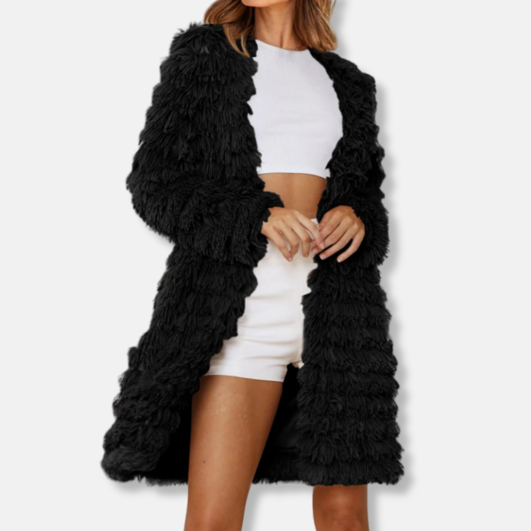 Women’s Longline Cardigan – Shaggy Texture – Relaxed Fit – Open Front Layering