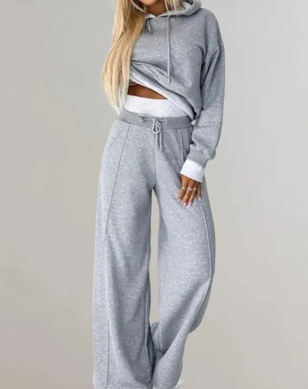 Women’s Loungewear Set – Cropped Hoodie – Wide-Leg Joggers – Relaxed Fit Cotton