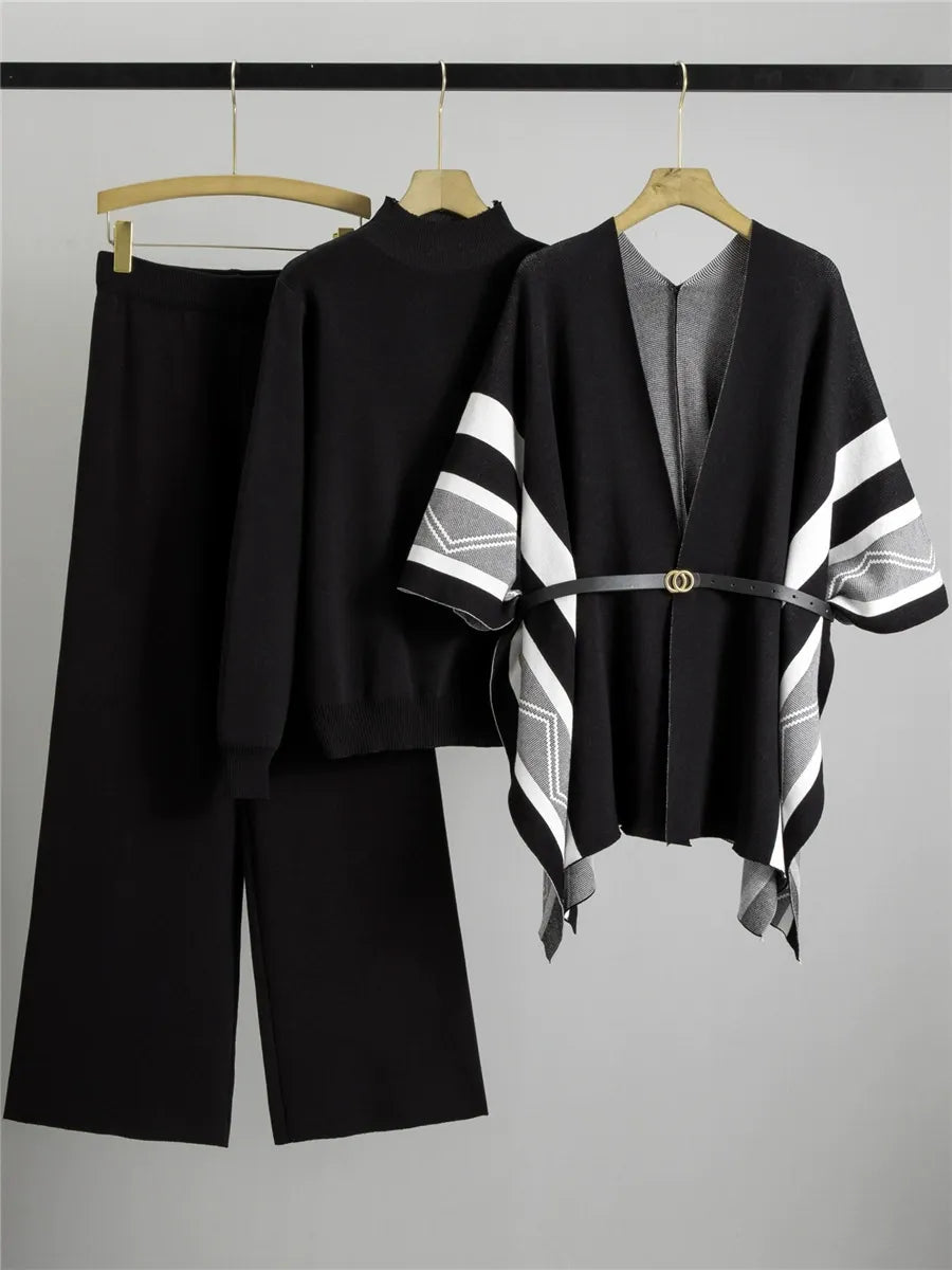 Women’s Shawl Cardigan – Knitted – Relaxed Fit – Belted Mid-Length Draped Style