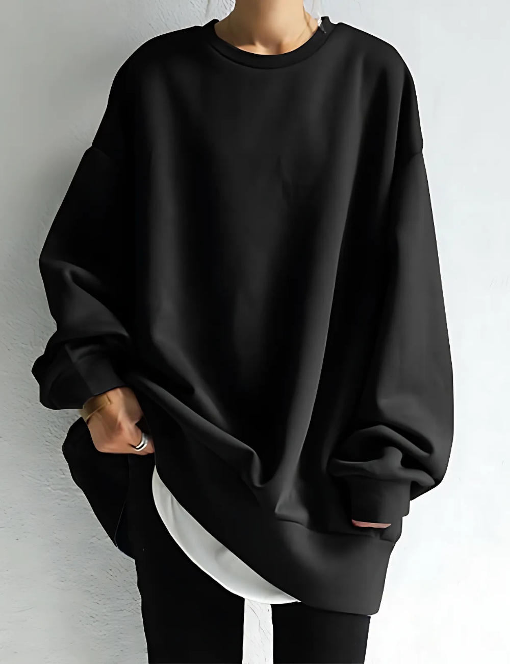 Women’s Sweatshirt – Oversized Fit – Cotton Feel – Crew Neck – Tunic Length – Long Sleeves