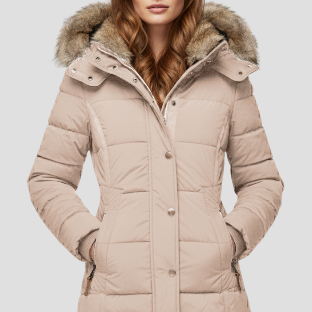 Women’s Quilted Puffer Coat with Faux Fur Hood