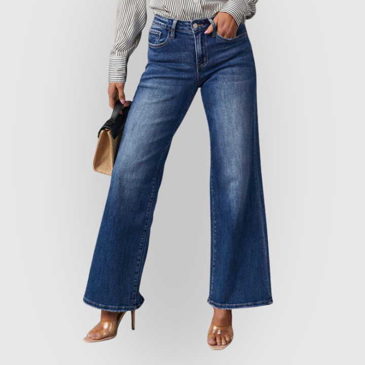 Classic High Waist Relaxed Fit Dark Blue Jeans - BritishElegance