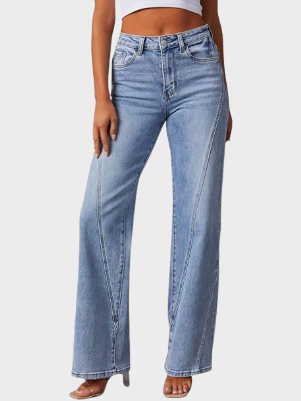 Ladies High Waist Distressed Light Blue Jeans - BritishElegance