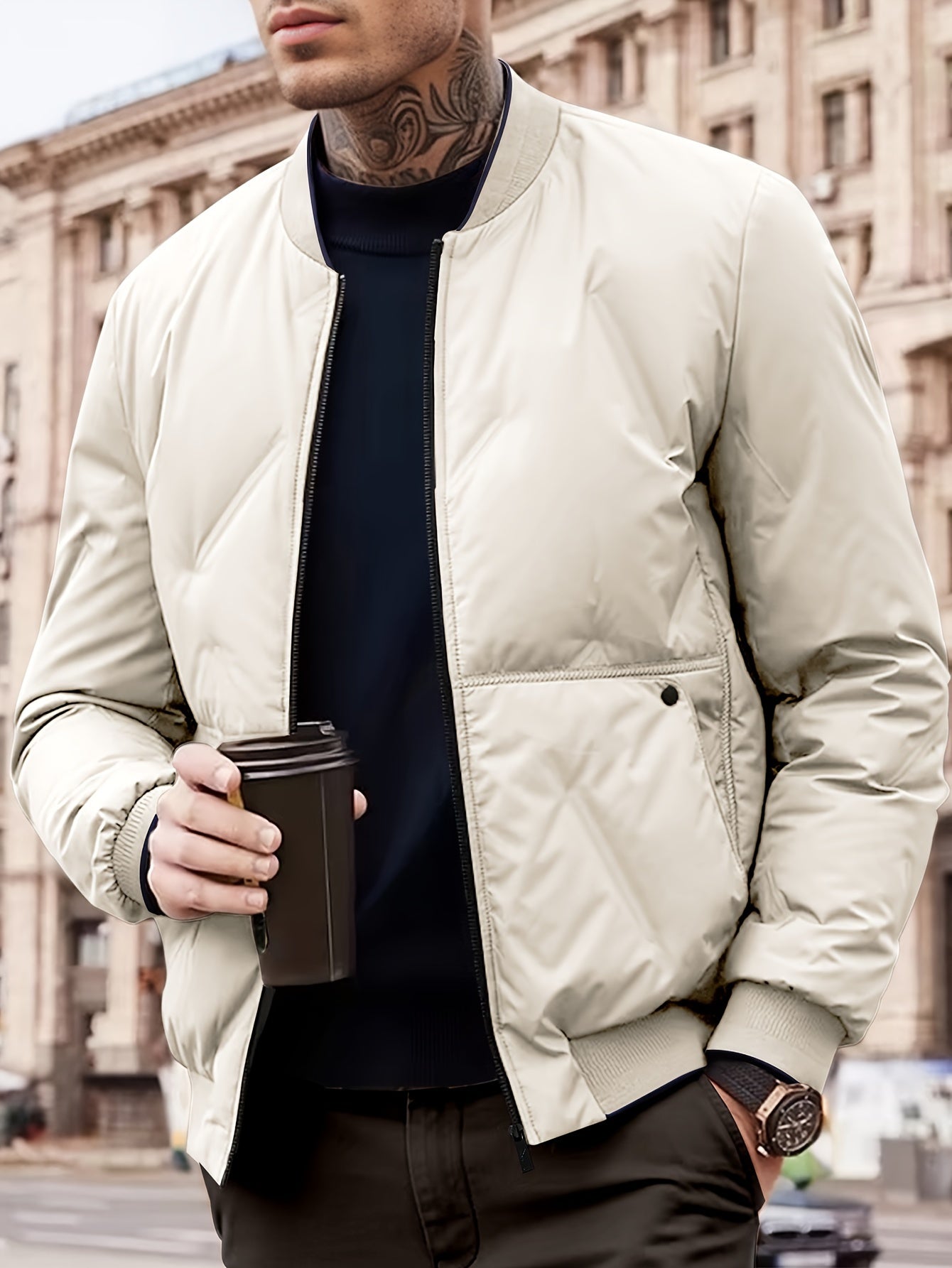 Warm Solid Puffer Coat for Men