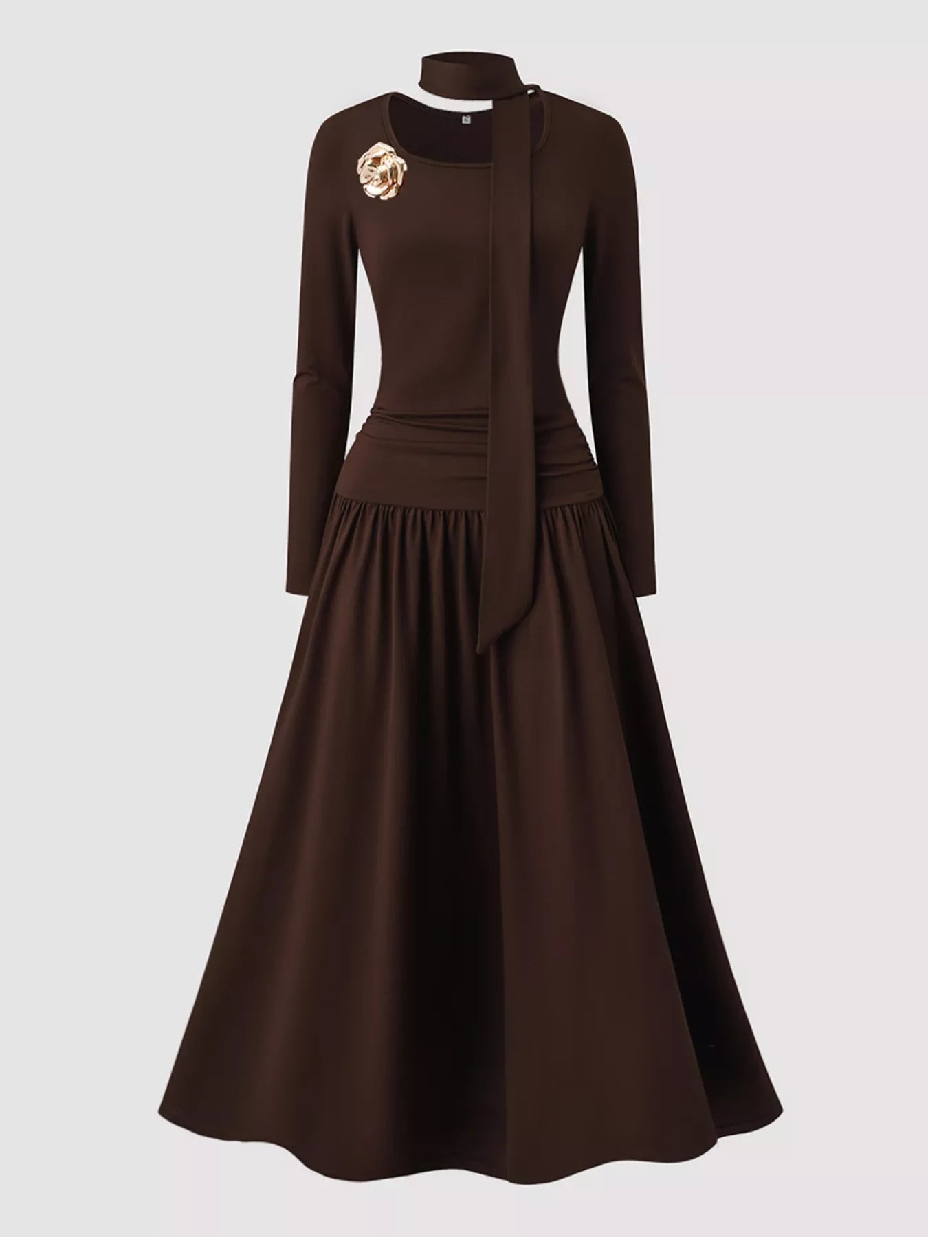 Chic Floral Maxi Dress with Scarf - BritishElegance