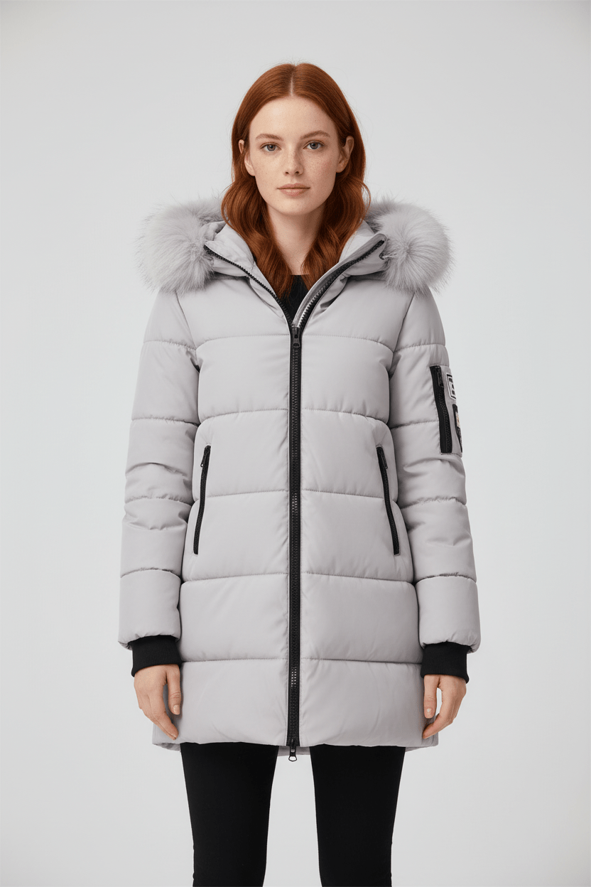 Warm Women's Padded Down Parka Coat with Faux Fur Hood