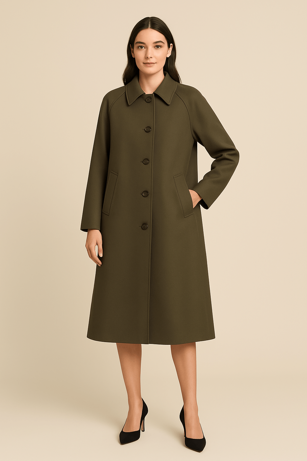 Monica – Long Trench Coat with Checked Inner Lining