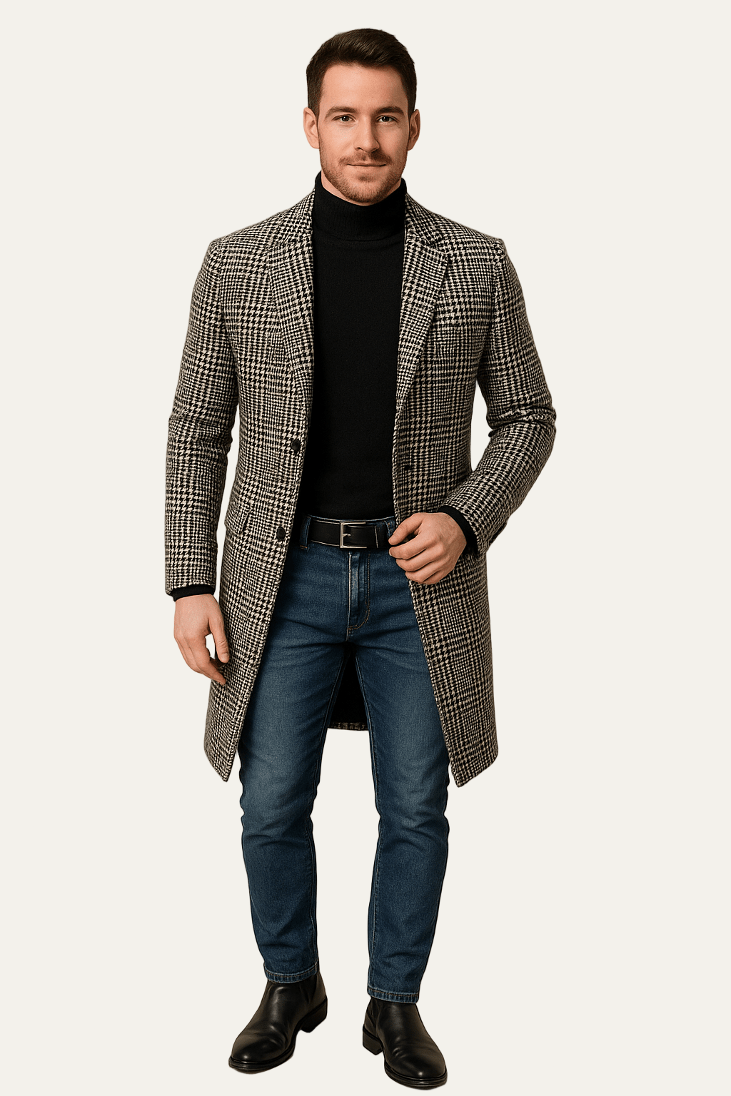 Men’s Classic Checked Mid Length Trench Coat