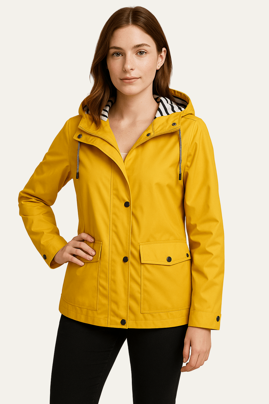Women’s Mid Length Raincoat with Detachable Hood