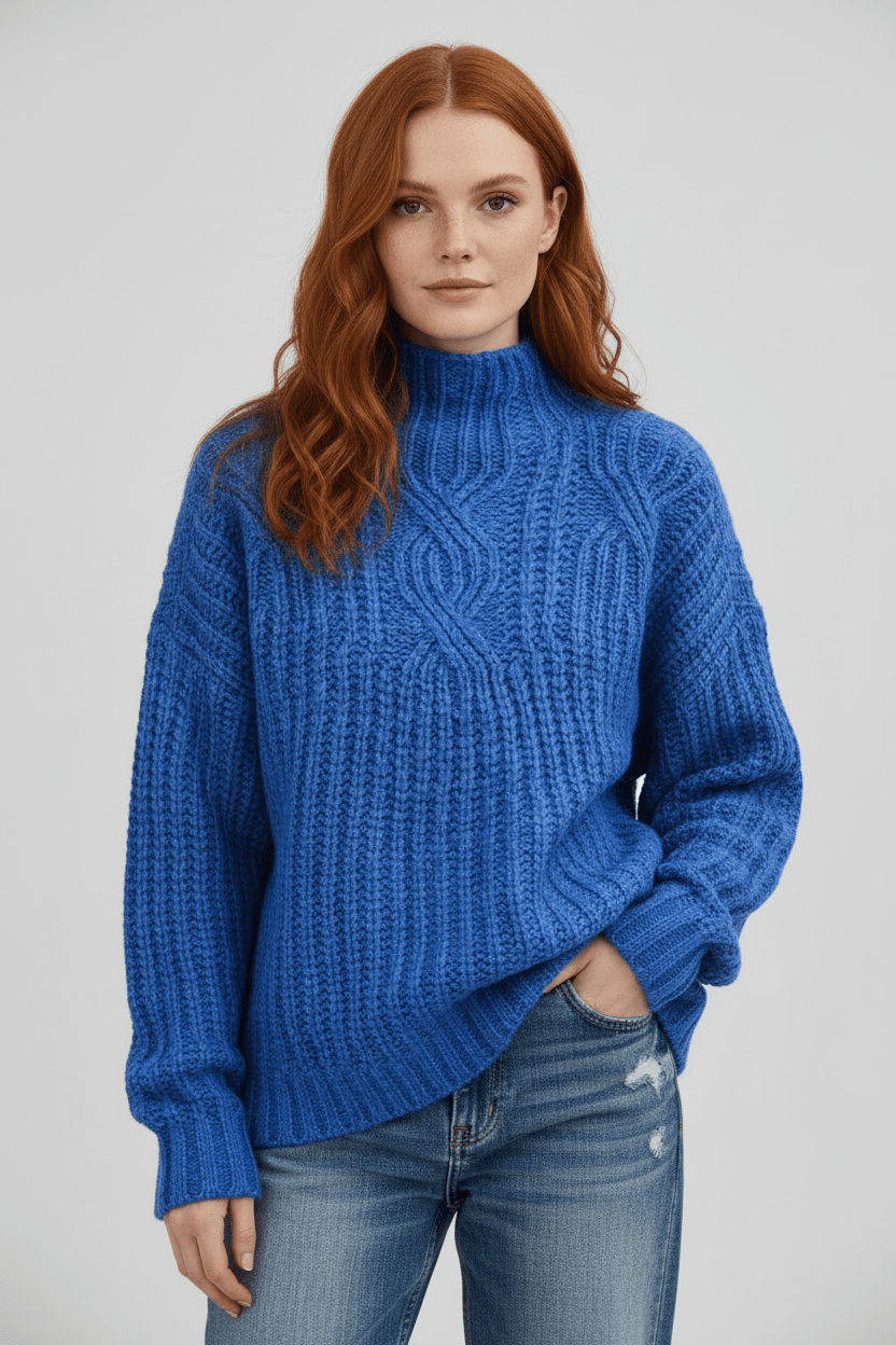 Cozy High Neck Women's Cable Sweater