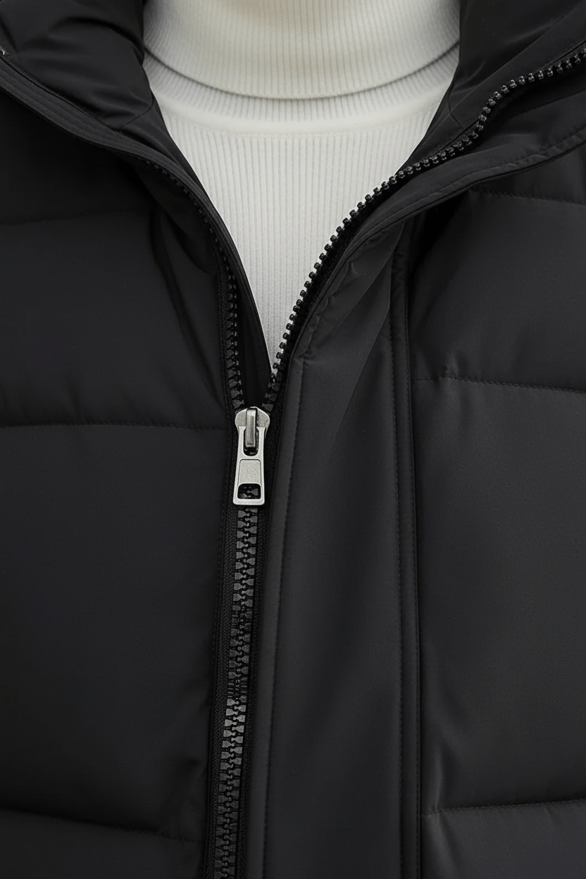 Long Quilted Puffer Coat Black