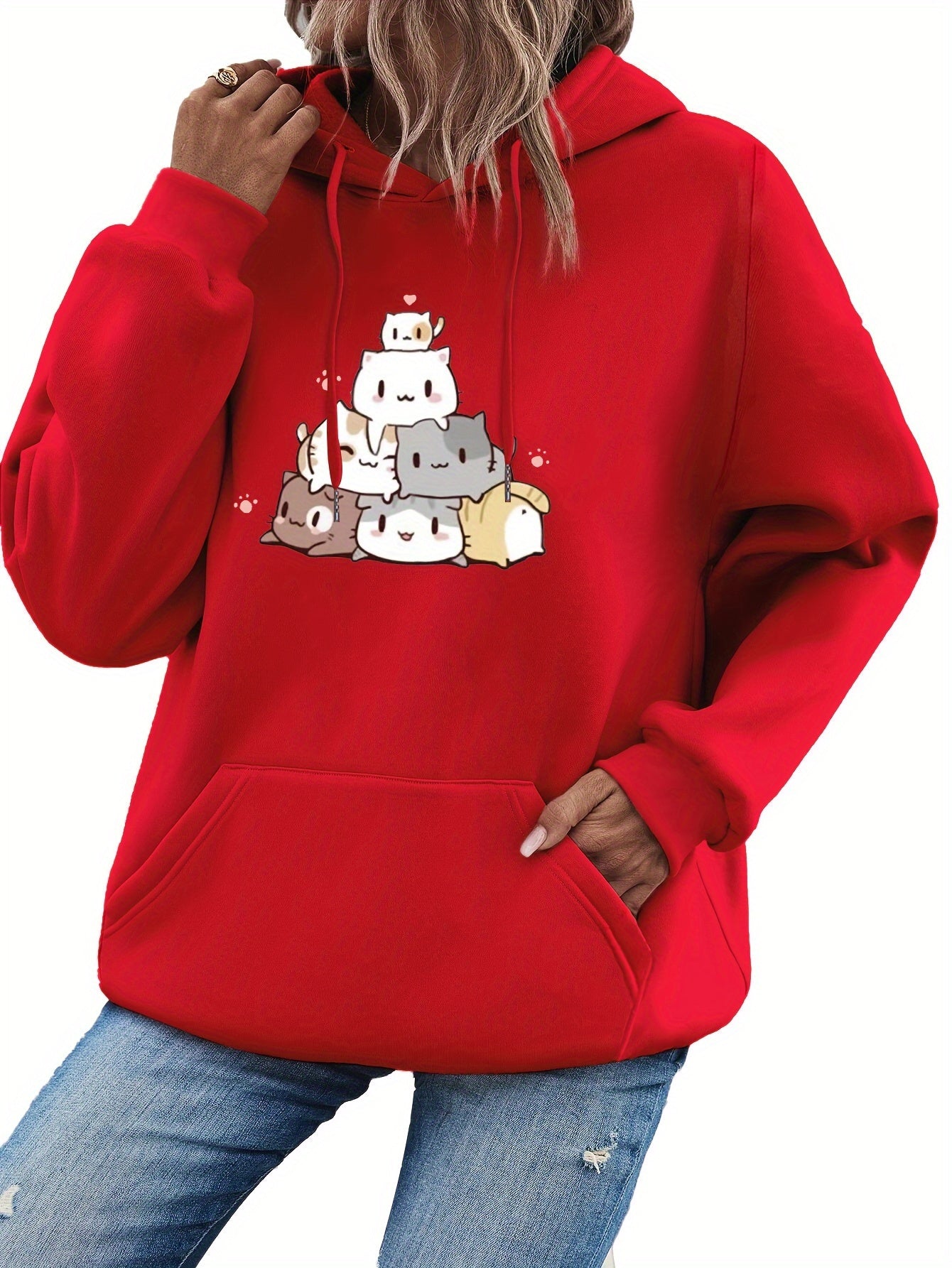Warm Women's Cute Cat Hoodie Sweatshirt