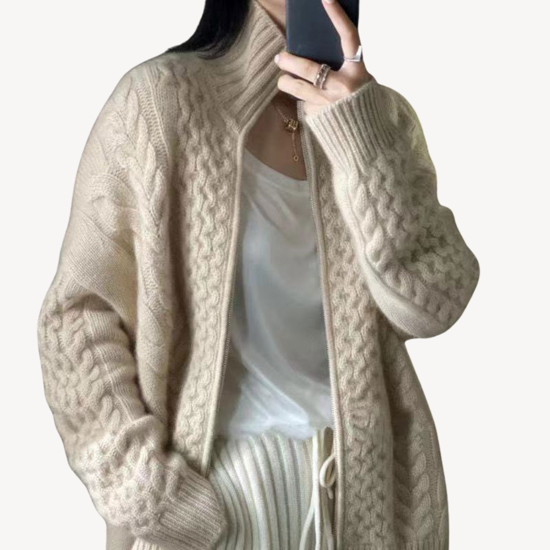 Cable Knit Zip-Up Sweater for Women