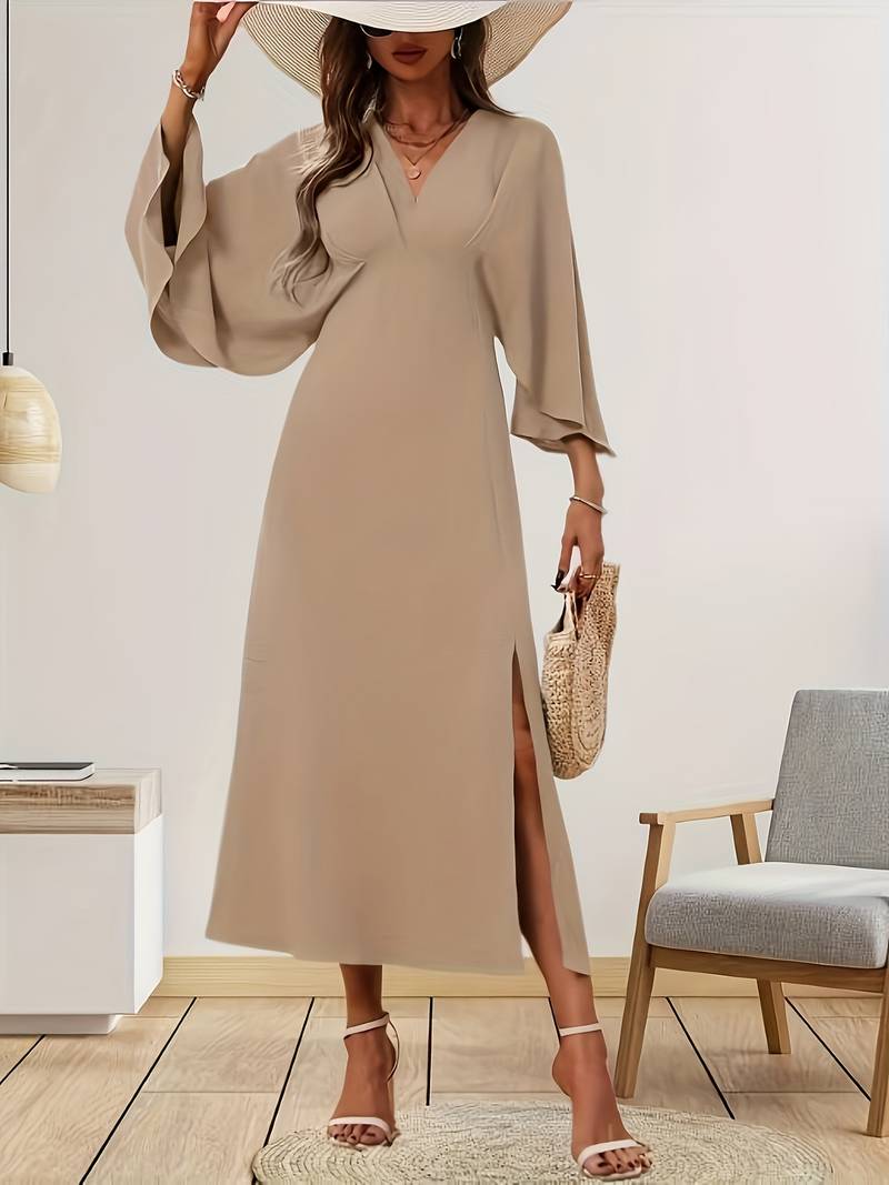 Women's Chic Flared Dress with Ruffled Sleeves - BritishElegance