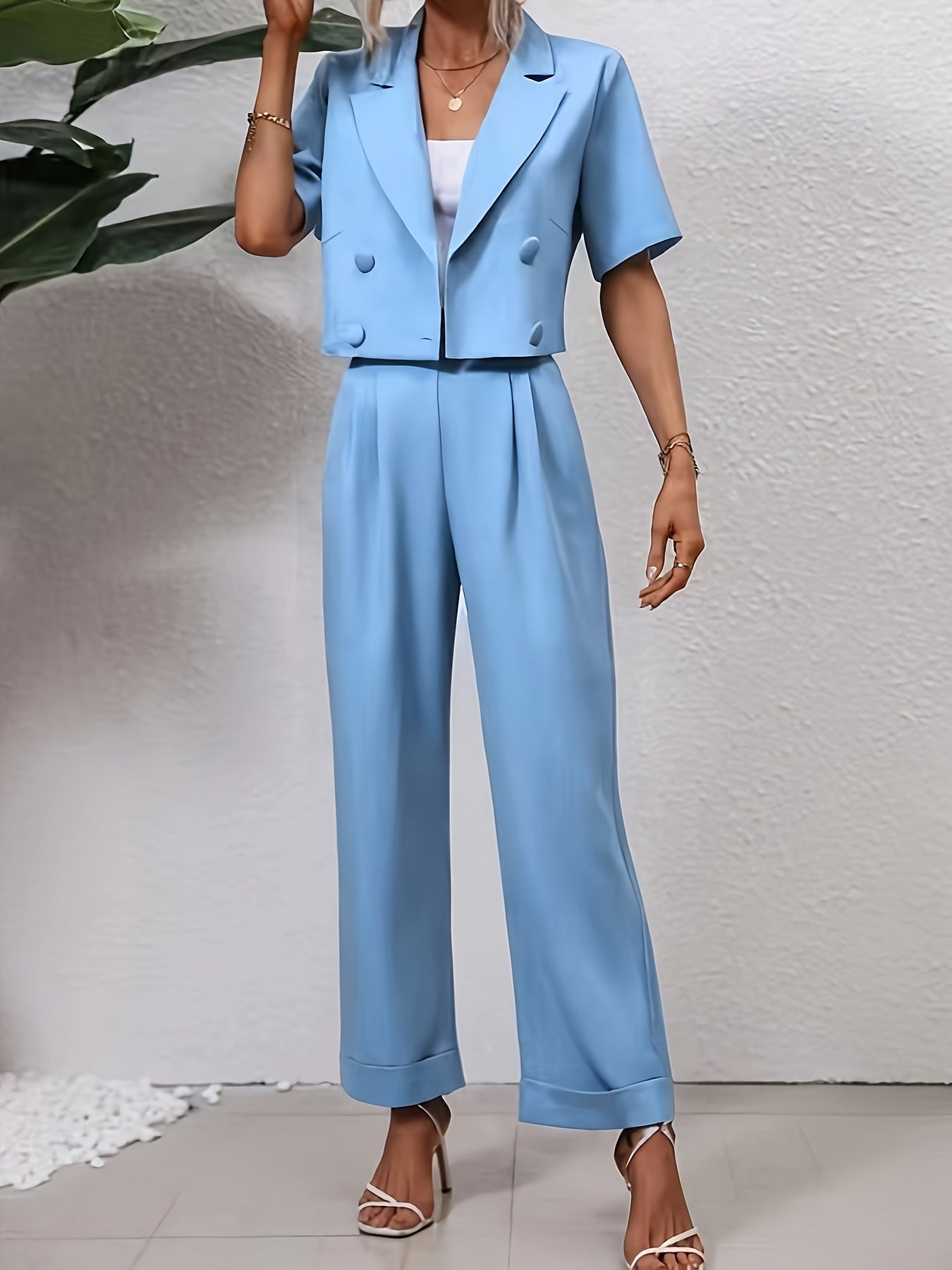 Women's Chic Mini Jacket and Flare Pant Suit - BritishElegance