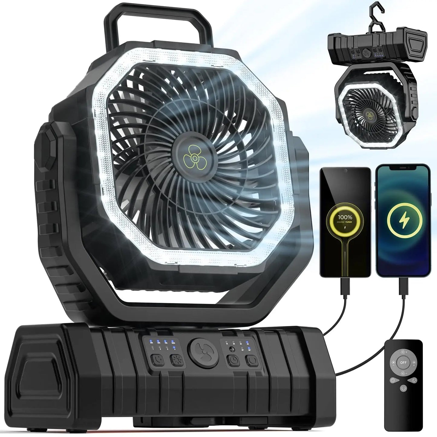Portable Outdoor Camping Fan With LED Light Power Bank