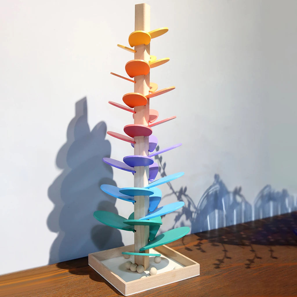 Colorful Marble Run Wooden Sound Tower For Children