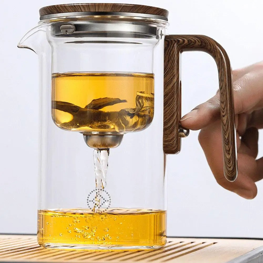 Clear Glass Teapot With Infuser And Wood Grip - BritishElegance