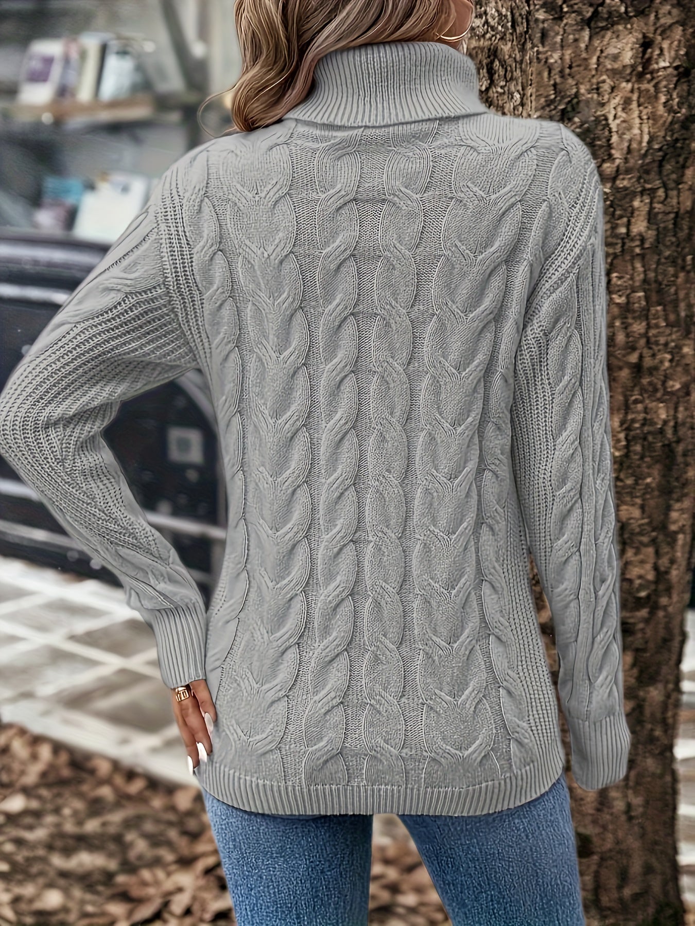 Cable-Knit Women's Turtleneck Sweater - Sophia