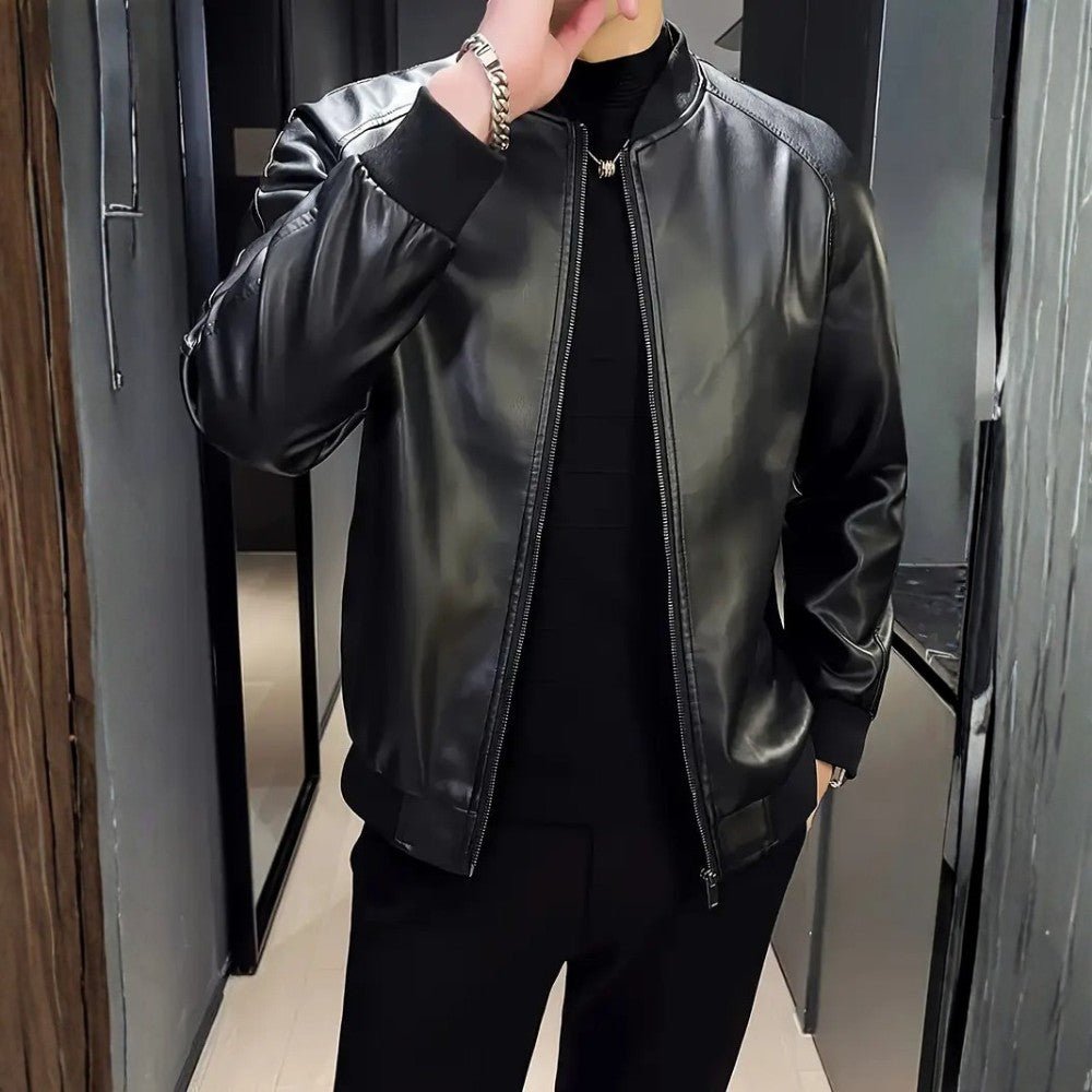 Casual Baseball Collar Leather Jacket