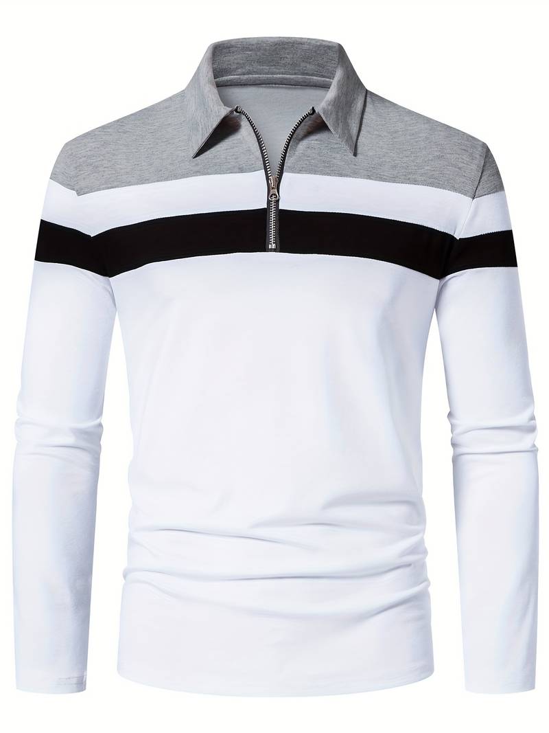 Men's long-sleeve zip-up polo shirt by Ethan