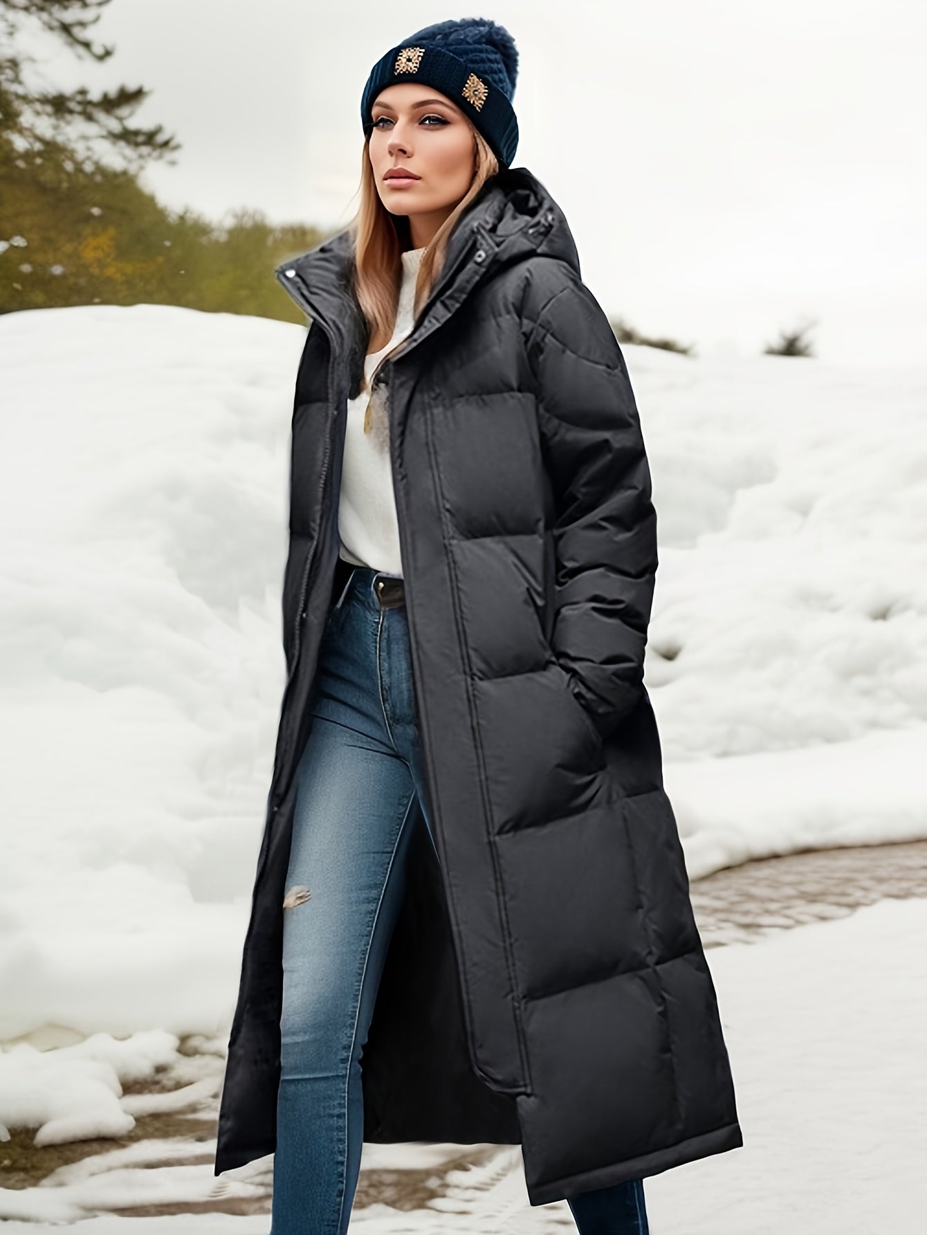 Warm Waterproof Women's Puffer Parka Coat with Hood