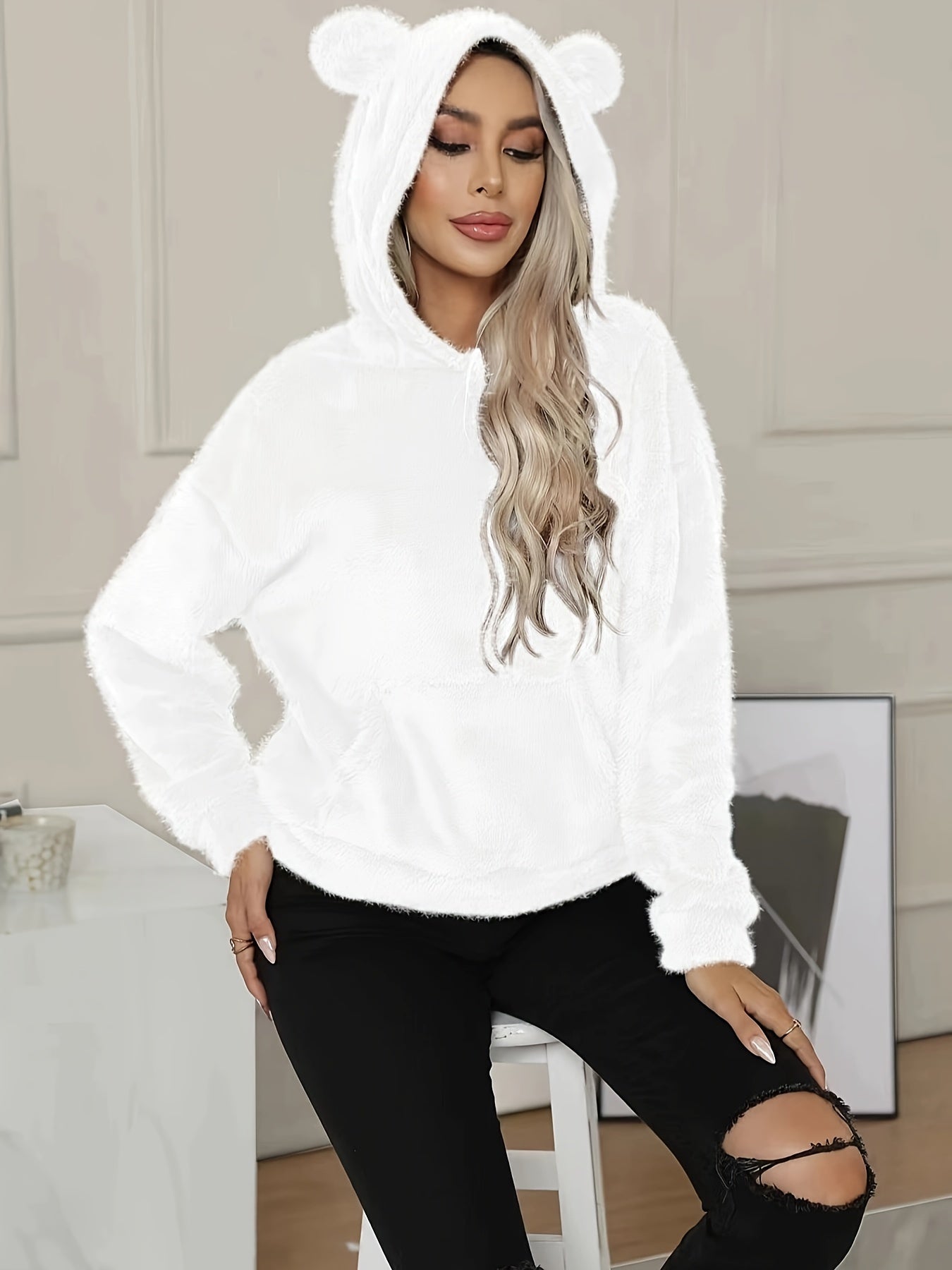 Cozy Women's Fleece Hooded Sweatshirt with Hood and Pockets