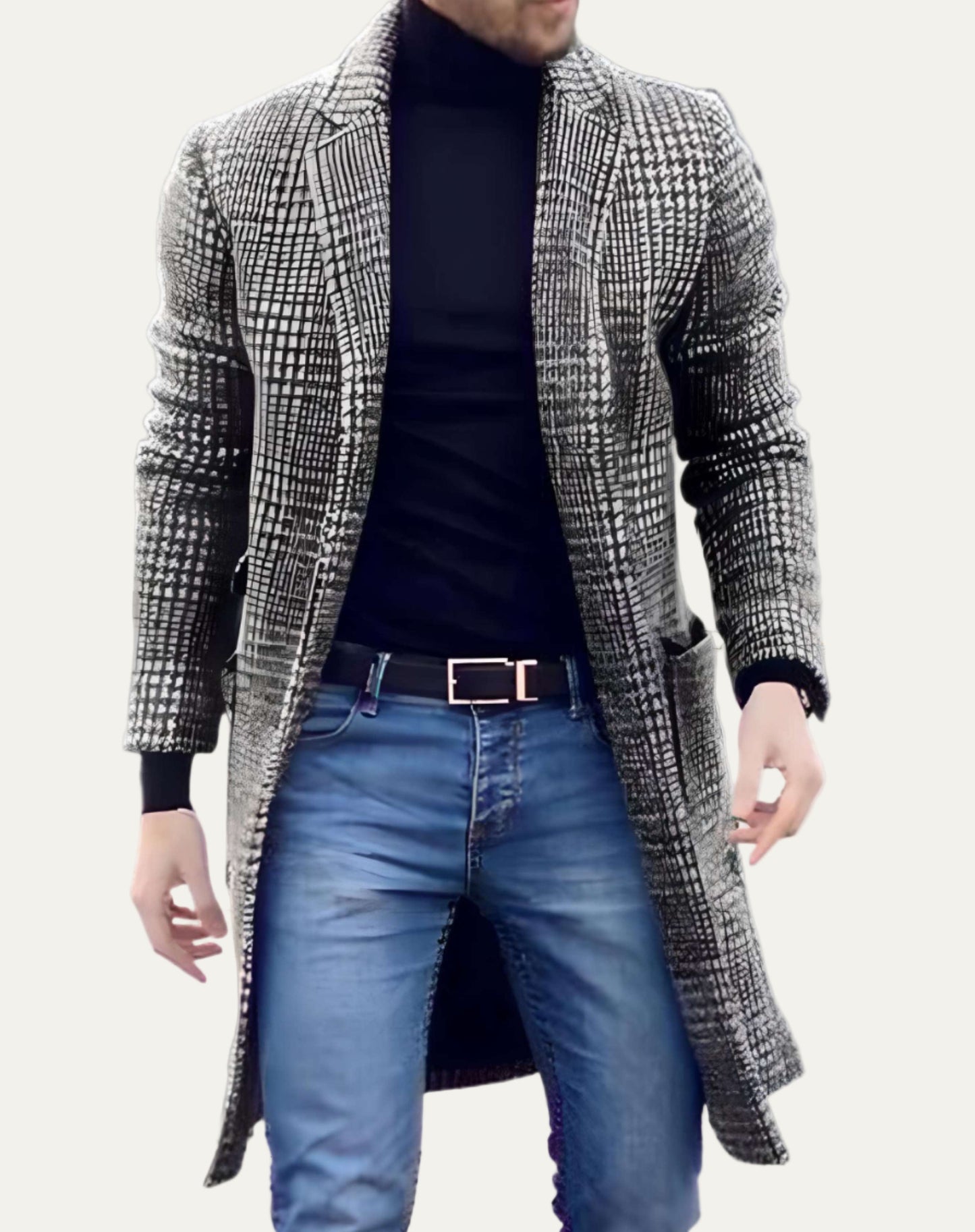 Men’s Check Pattern Single Breasted Tailored Overcoat