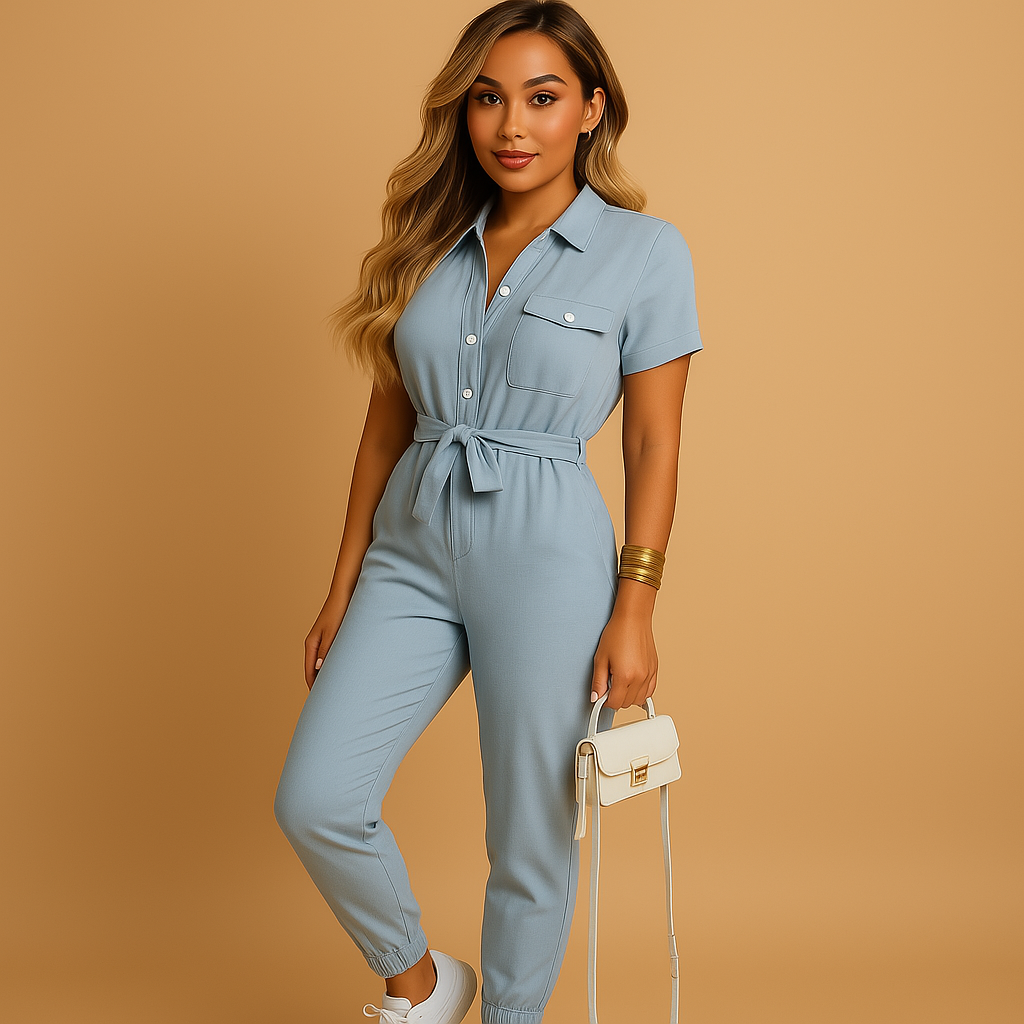 Fitted Ladies Jumpsuit with Front Buttons