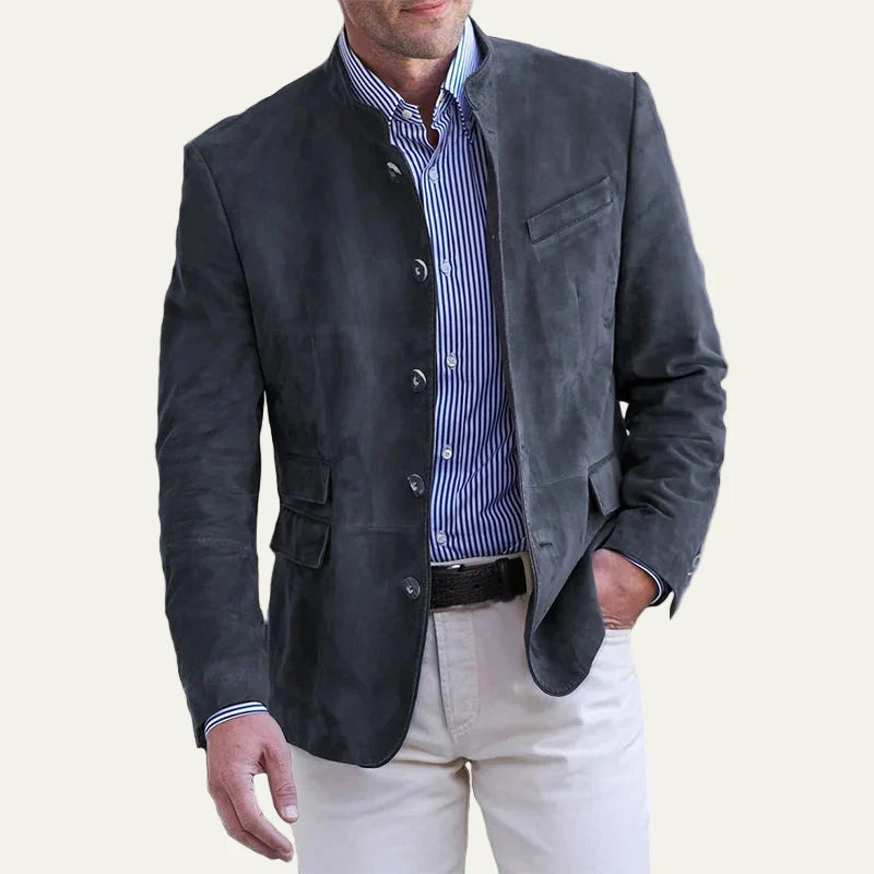 Men’s Suede Style Stand Collar Trachten Inspired Jacket
