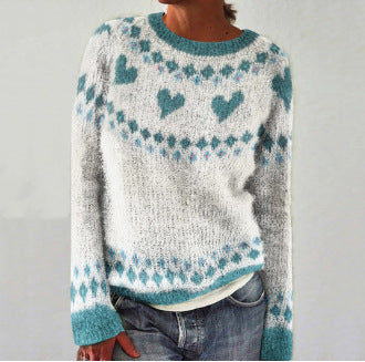 Comfy Sweater with Heart Print - Amelise