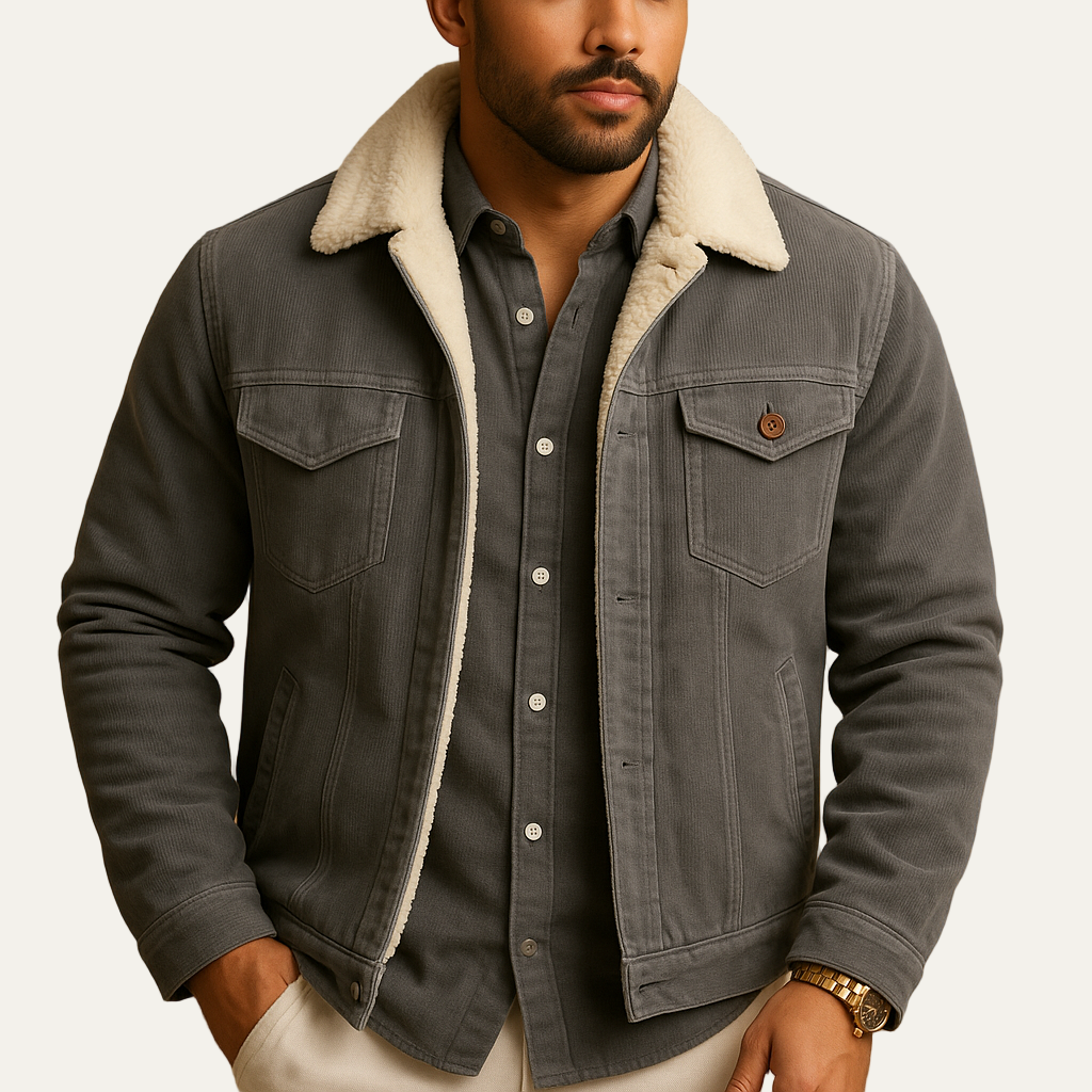 Men’s Modern Fit Corduroy Sherpa Lined Trucker Jacket
