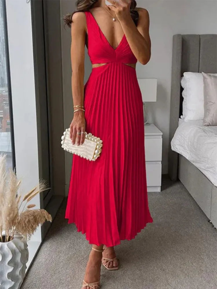 Floral V-Neck Flowy A-Line Dress for Ladies