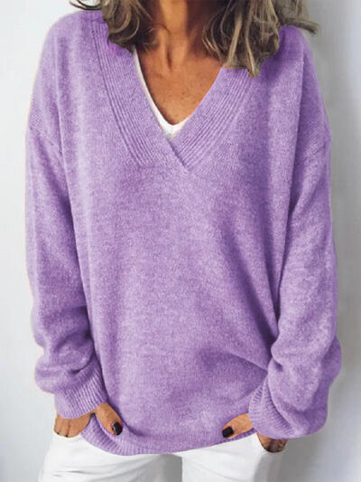 Women's Chic Relaxed Fit V Neck Sweater
