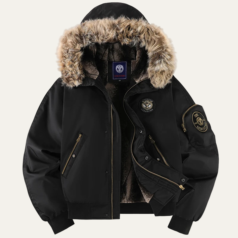 Men’s Water Resistant Flight Jacket with Detachable Fur Hood