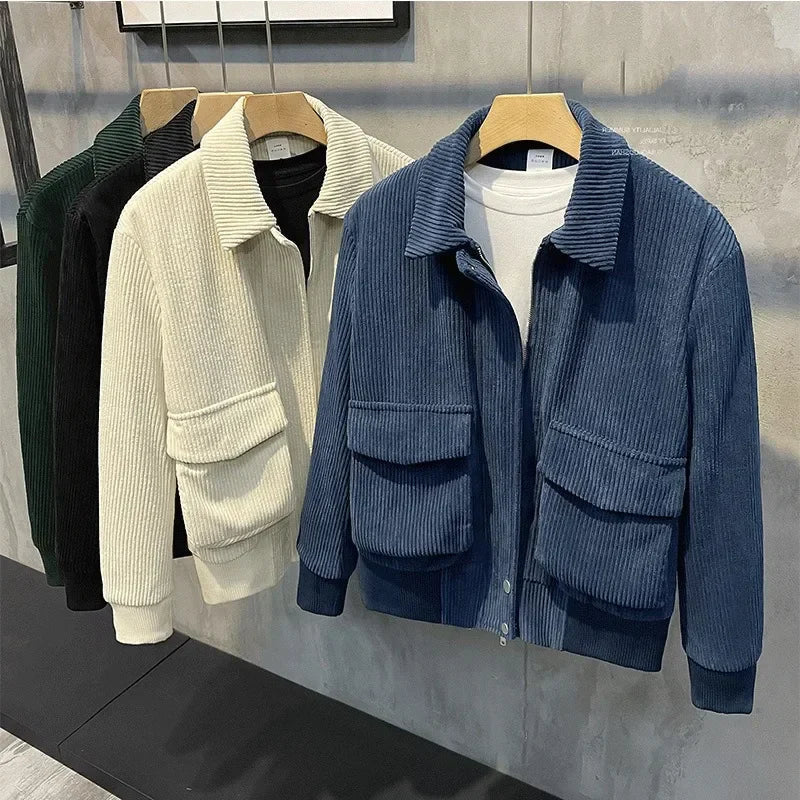 Men’s Corduroy Bomber Jacket with Patch Pockets