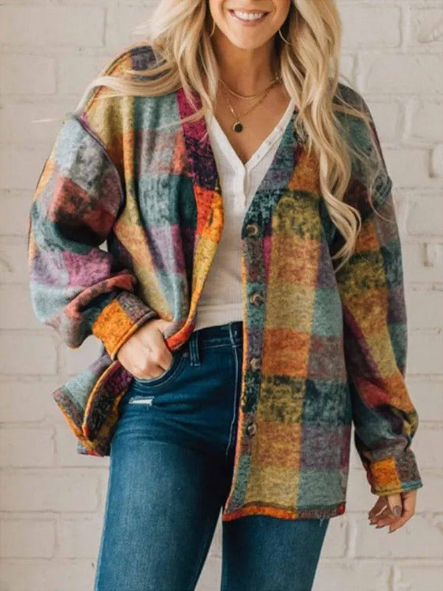 Relaxed Fit Plaid Shirt Jacket for Women - BritishElegance
