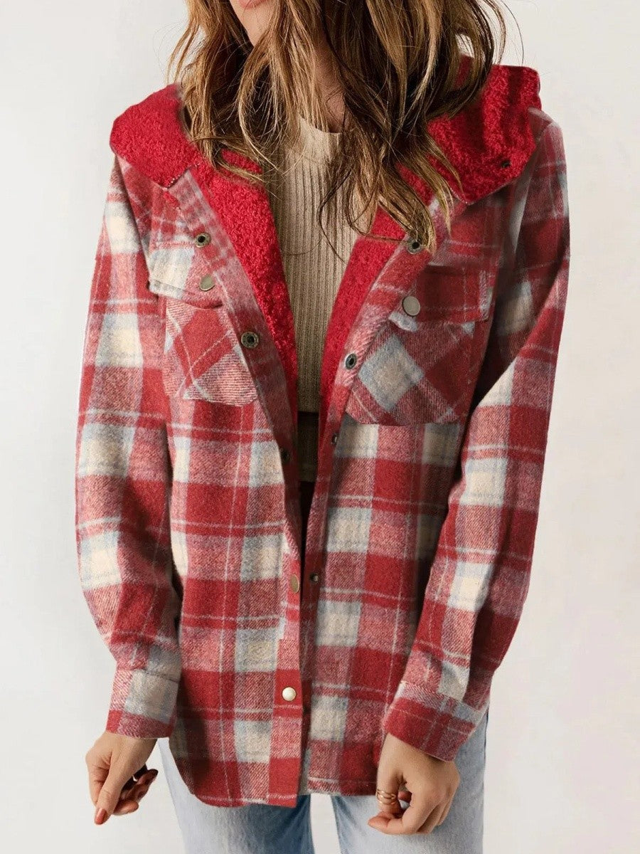 Cozy Women's Hooded Plaid Flannel Shirt Jacket