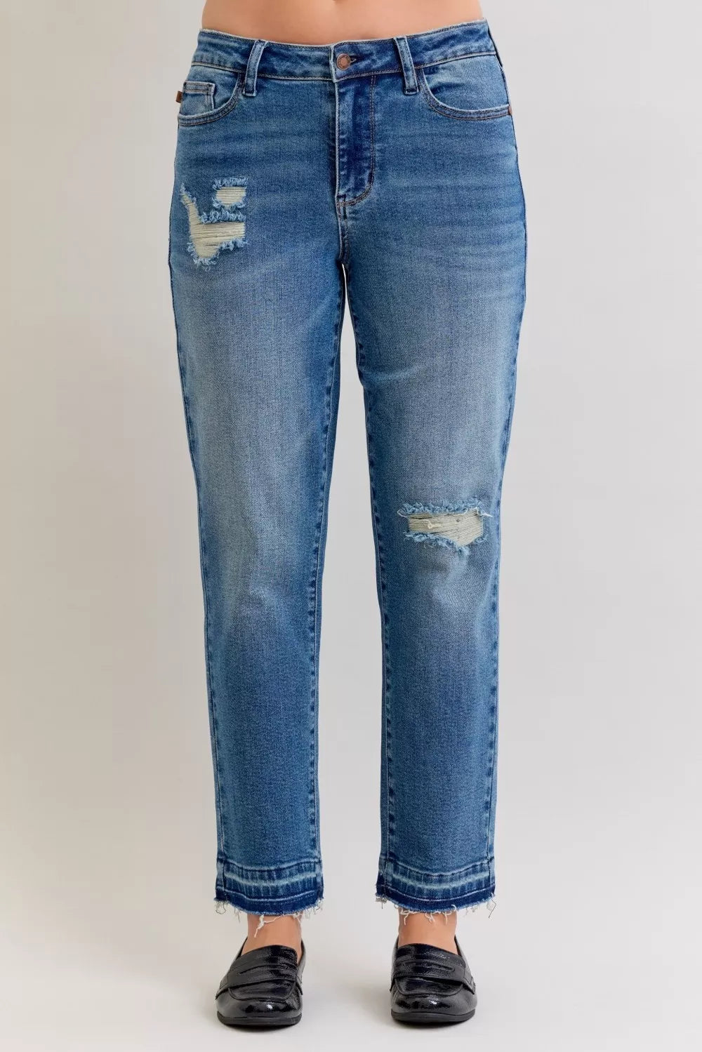 Comfortable Plus Size Mid Rise Distressed Denim Jeans - BritishElegance