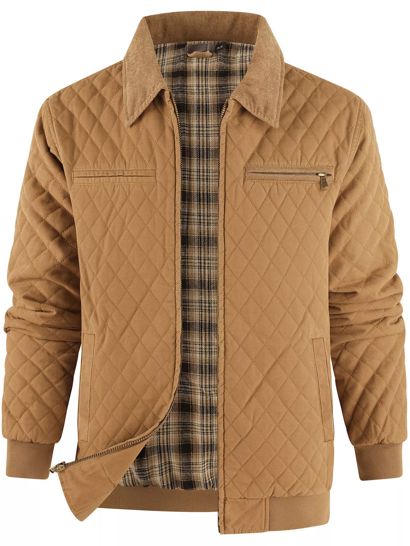 Warm Plaid Lined Men's Quilted Jacket