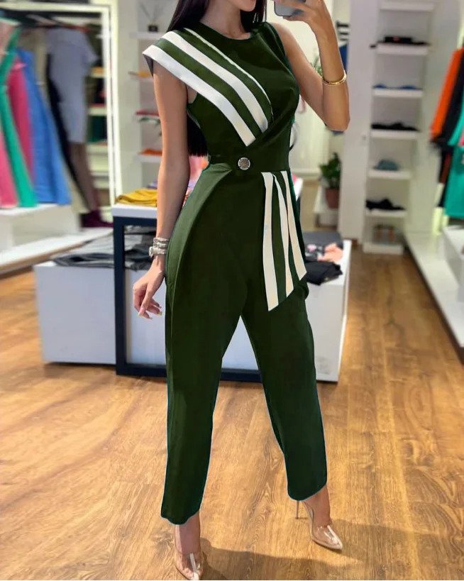 Chic Off Shoulder Stripe Summer Jumpsuit