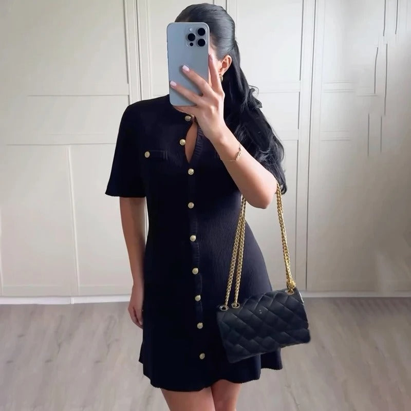 Classic Button Front Short Sleeve Dress