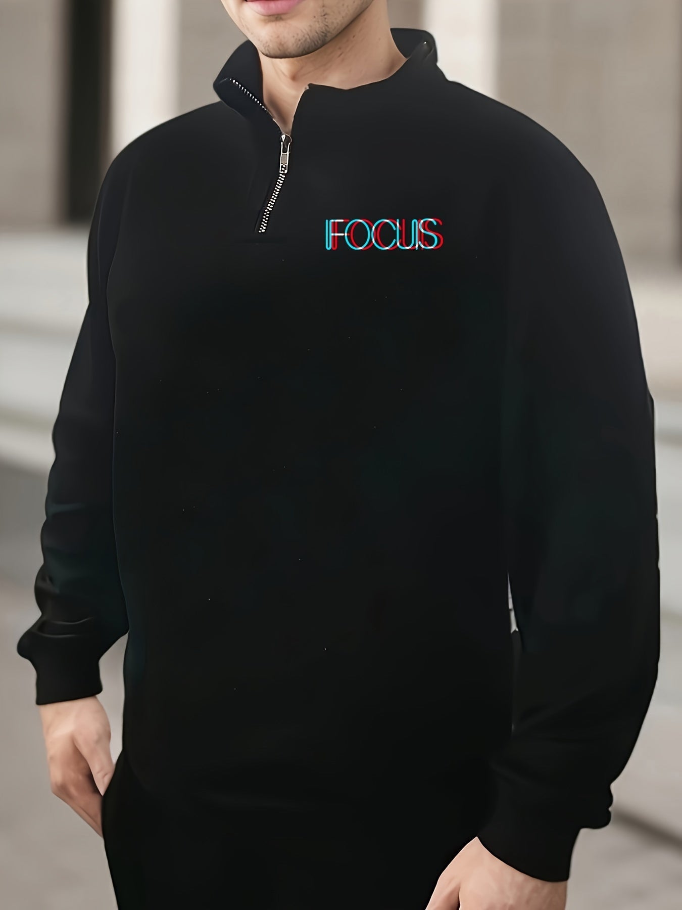 Stylish Mens Letter Print Quarter Zip Jumper