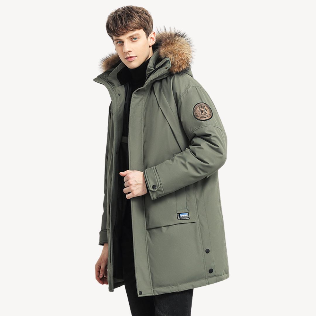 Winter Puffer Jacket with Faux Fur Hood for Men