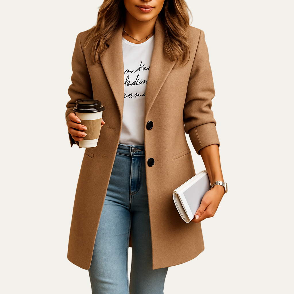 Women’s Mid Length Single Breasted Notched Collar Coat