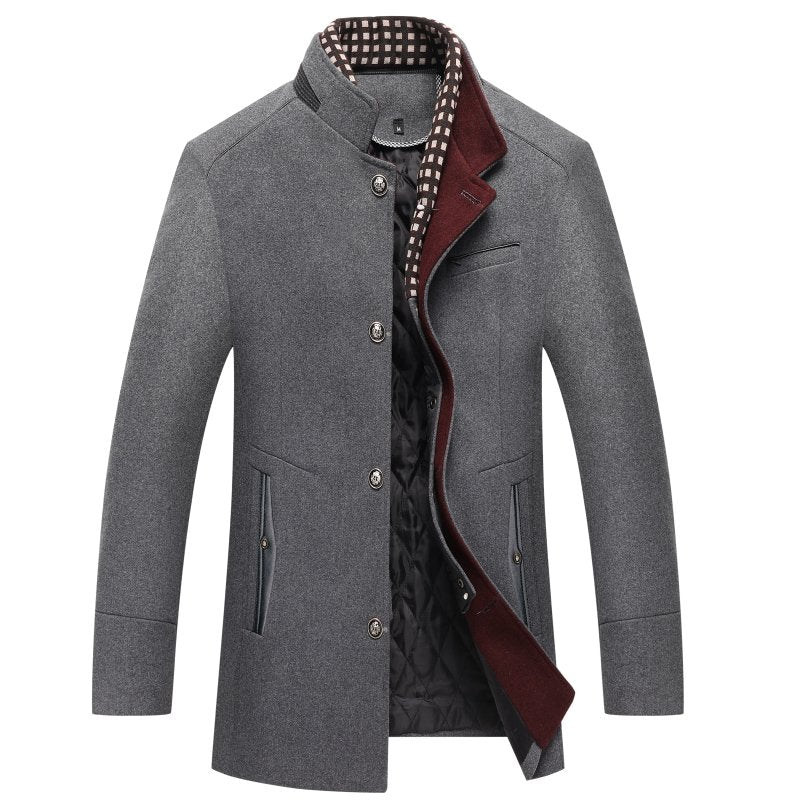 Classic Men's Mandarin Collar Wool Coat