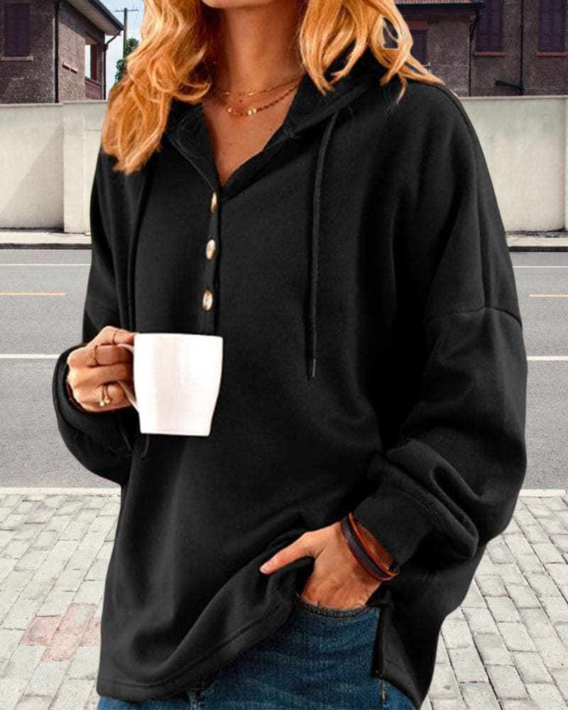 Hoodie with Button Closure - Luna